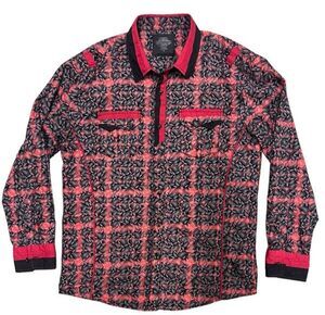 Montero Men's Button Up Shirt Large Red Black Paisley Long Sleeve Western